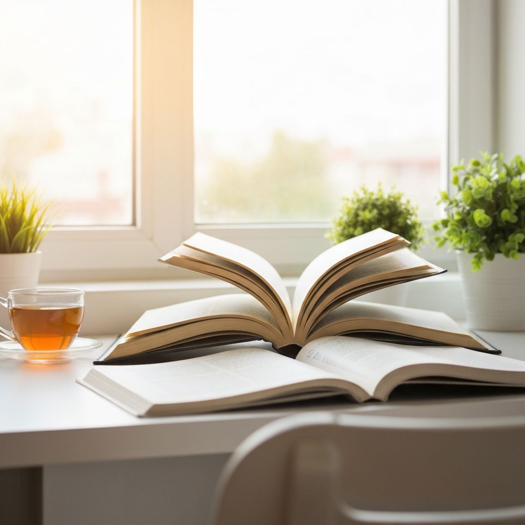 Ruhiger Arbeitsplatz mit Büchern - Selbstbewusst lernen